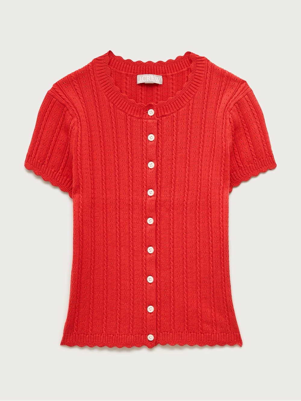 NWT J Crew Jackie pointelle short-sleeve cardigan dark poppy M